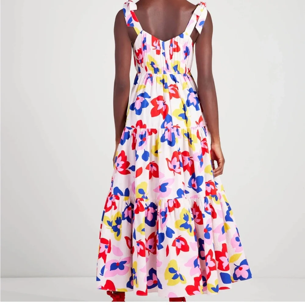 EUC Kate Spade New York Summer Flowers Tiered Dress in Cream Multi Size 0 - Picture 5 of 10